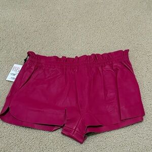 New! Red Valentino Hot Pink Leather Ruffle Waist Shorts - 40